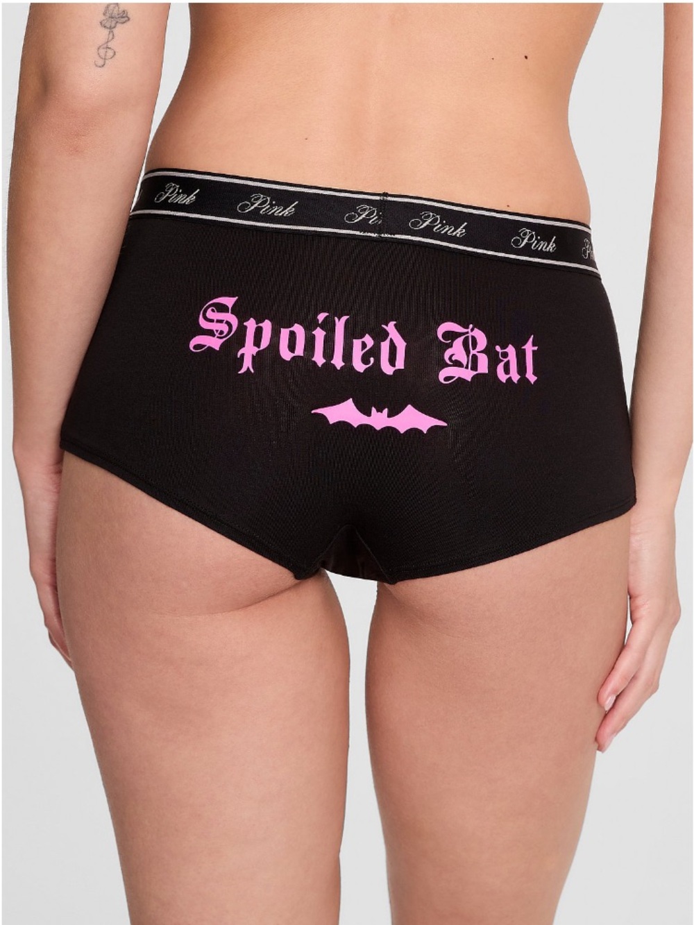 🖤VS PINK Halloween cotton boyshort panty Spoiled Bat sz M NWT